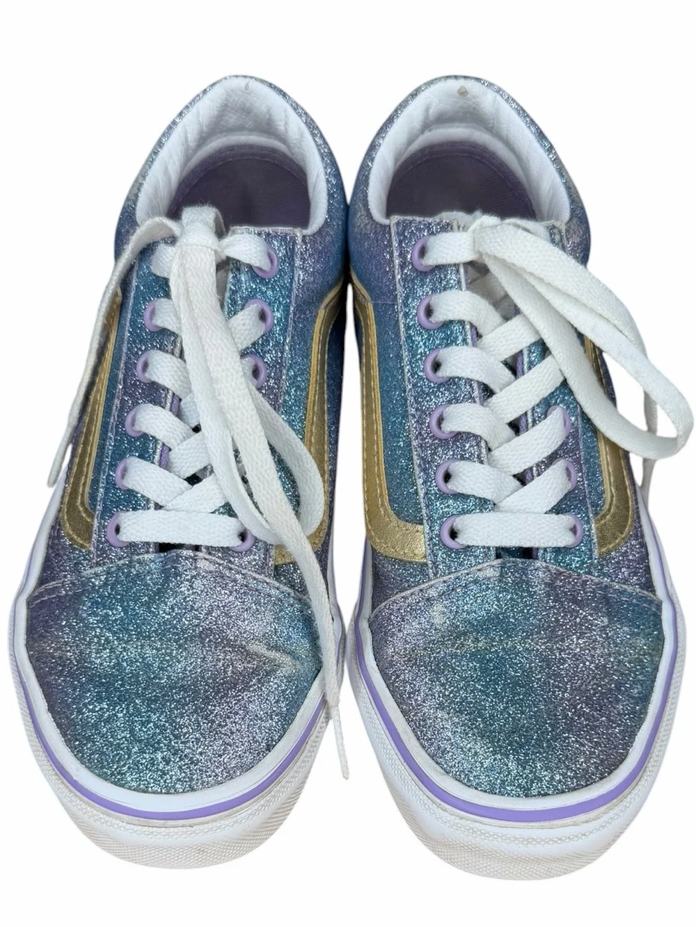 Vans Old Skool Glitter Iridescent Sneakers Kids Size 3 Purple Blue Gold